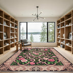 Elegant Rose Garden Framed Floral Tapestry Rug
