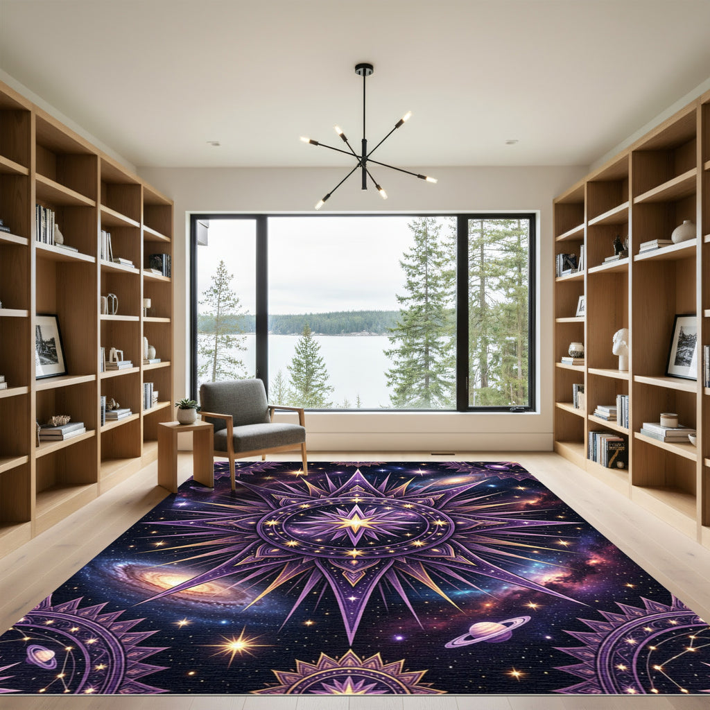 Celestial Purple Radiant Star Galaxy Rug