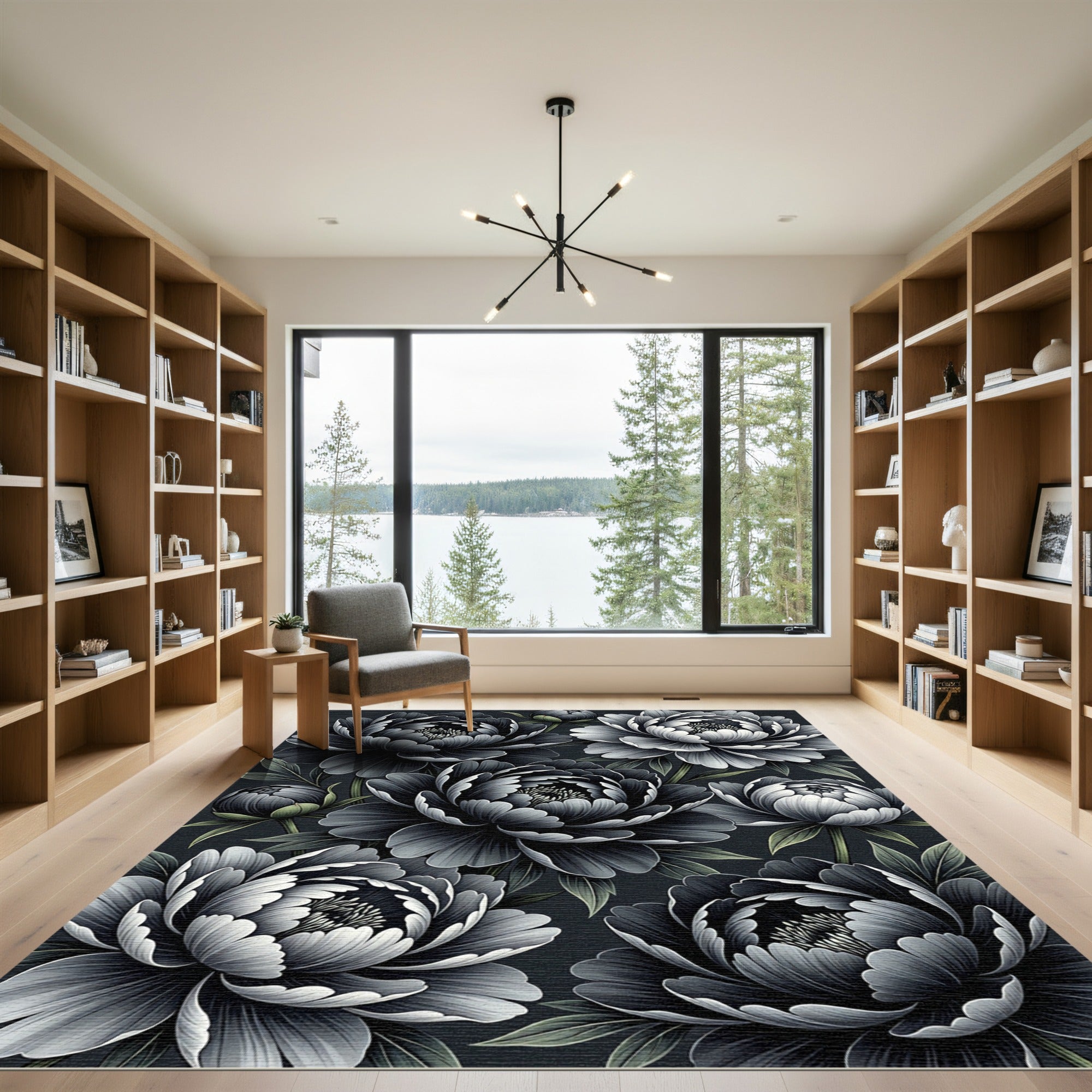 Monochromatic Lush Peony Garden Rug