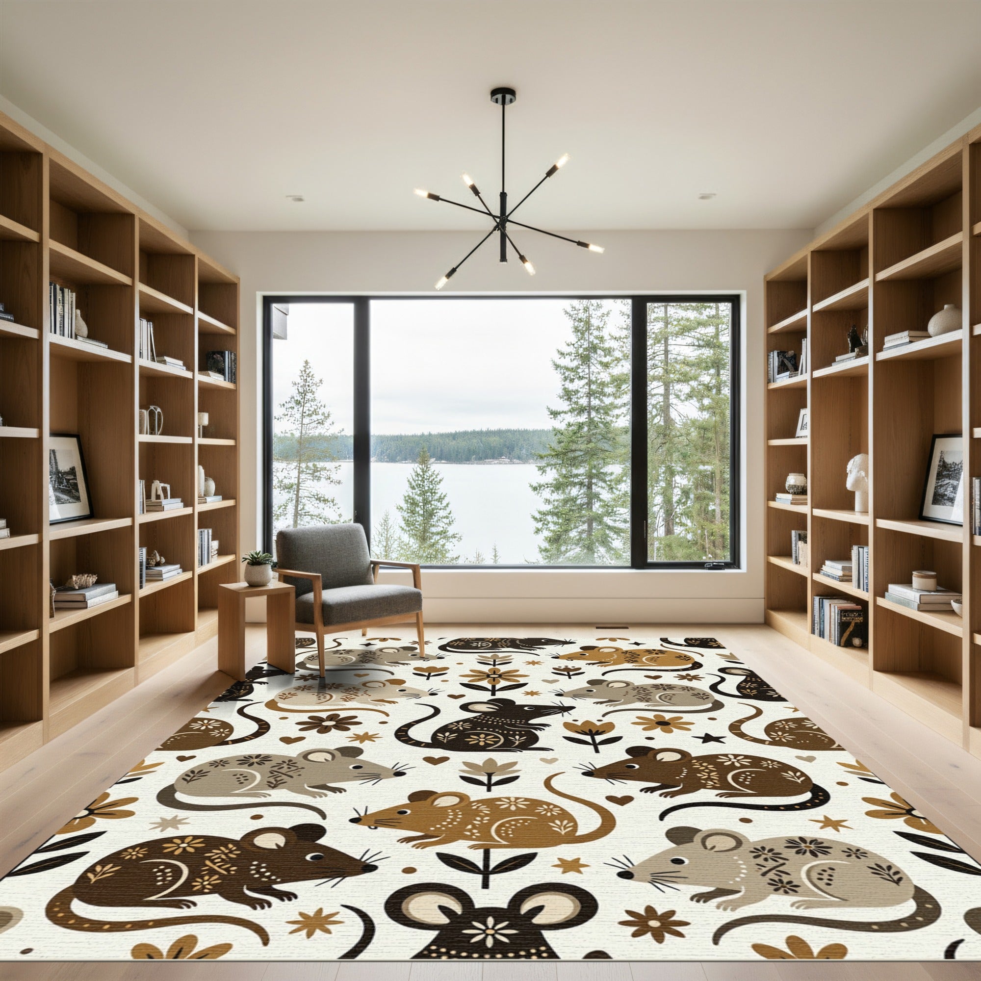 Whimsical Woodland Mouse Floral Earthy Rug