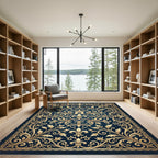 Ornate Gold Fleur de Lis Navy Rug