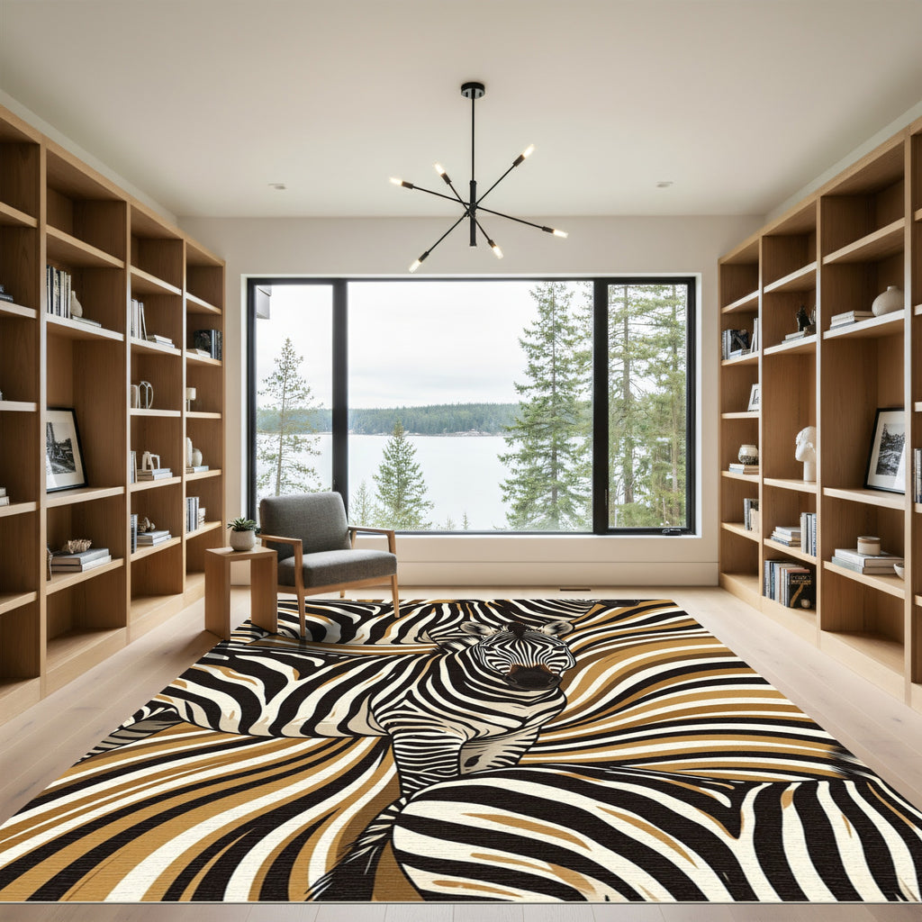 Monochrome Zebra Stripe Earth Tone Art Rug
