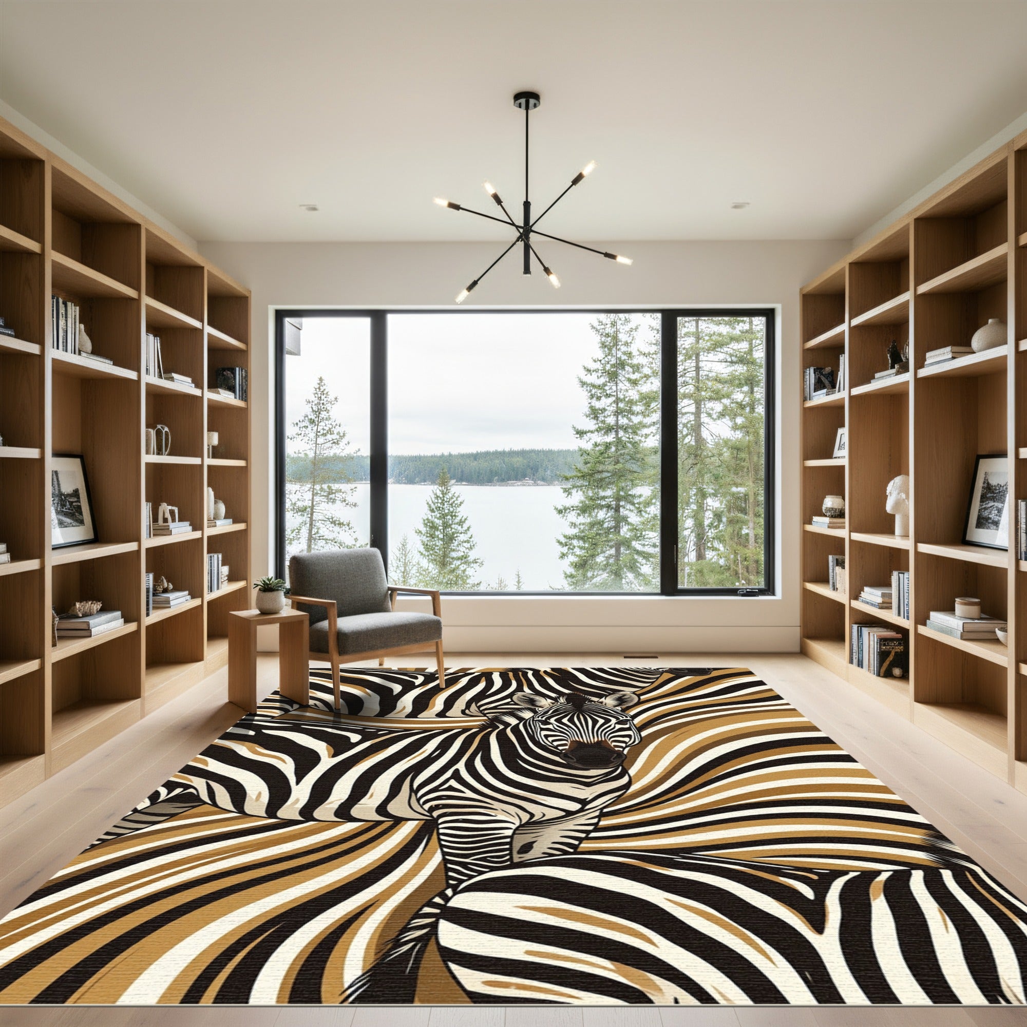 Monochrome Zebra Stripe Earth Tone Art Rug