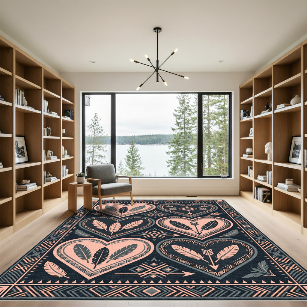 Southwestern Feather Heart Arrow Art Rug