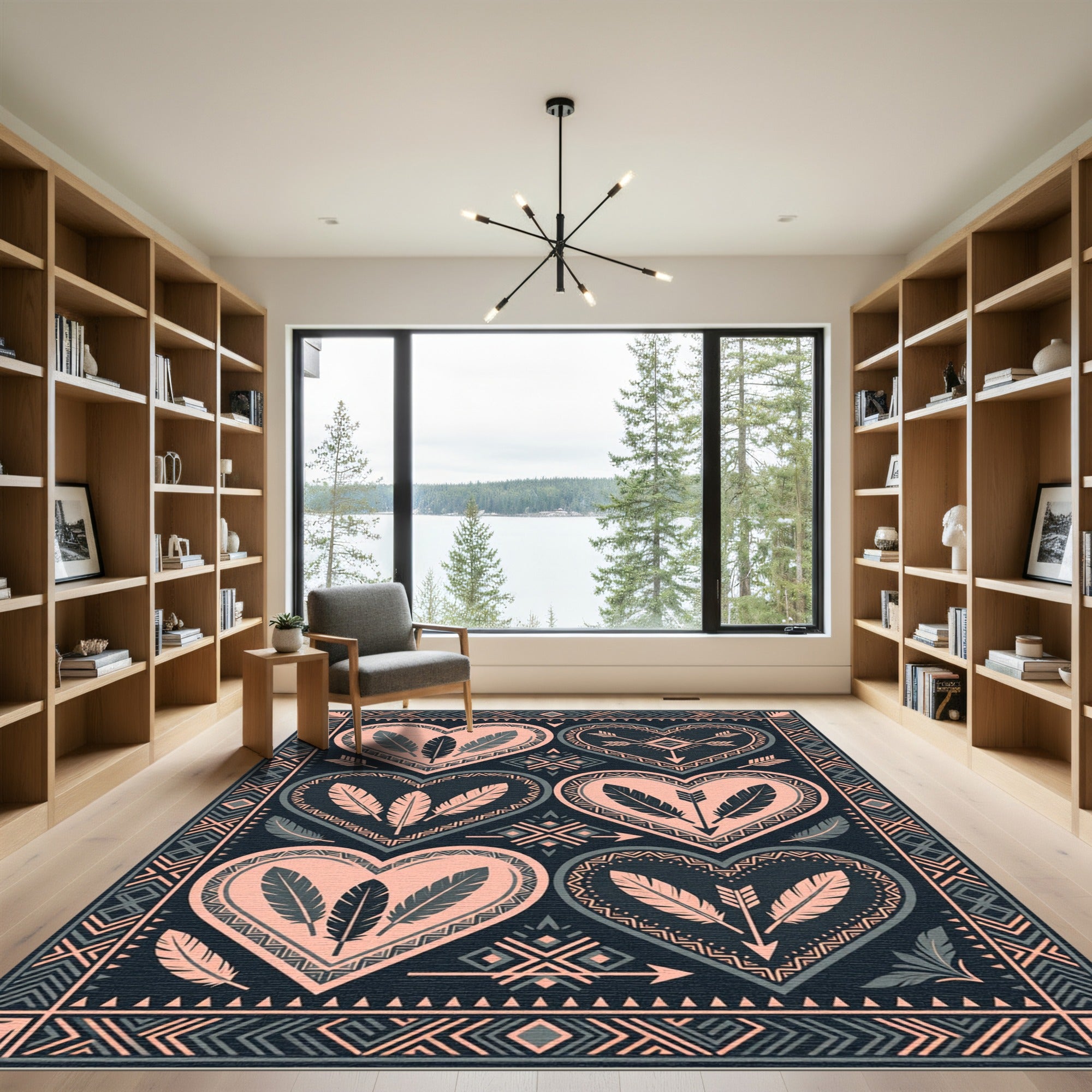 Southwestern Feather Heart Arrow Art Rug
