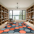 Modern Geometric Coral Gray Hexagons Rug