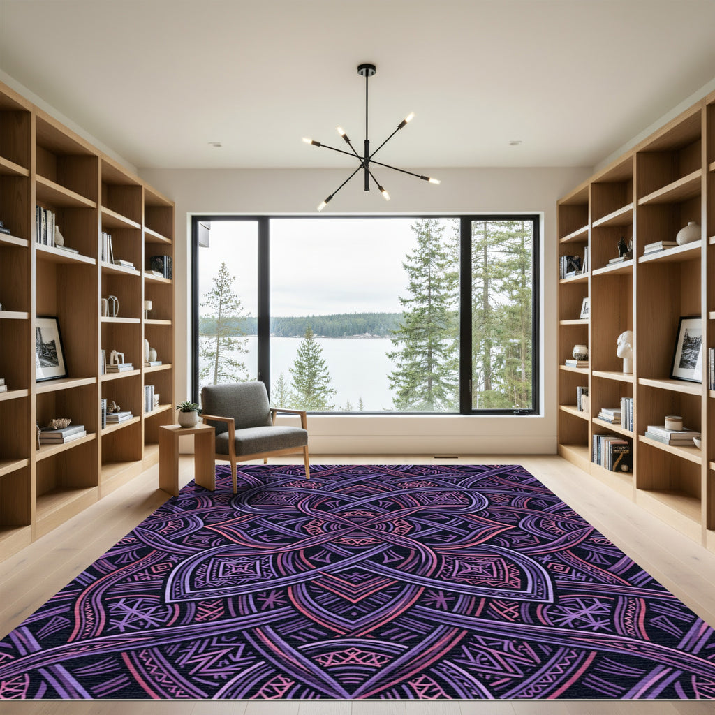 Interwoven Violet Magenta Geometric Swirl Rug