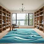 Modern Teal Wave Ocean Rug