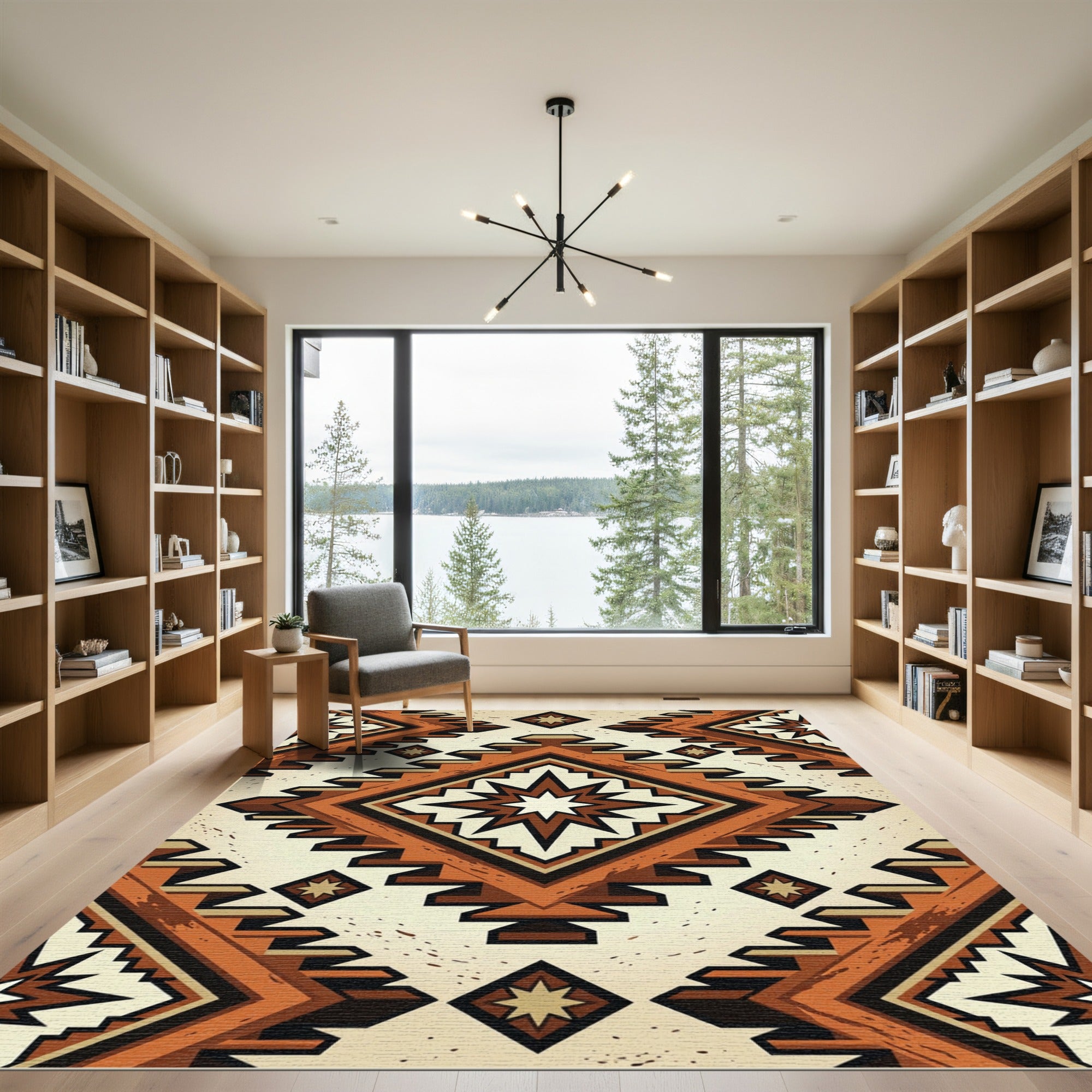 Earthy Southwestern Terracotta Geometric Diamond Rug