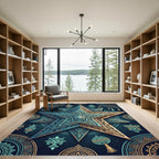 Ornate Teal and Gold Astral Star Rug