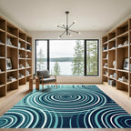 Geometric Teal Circular Ripple Rug
