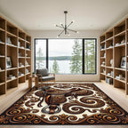 Brown Saddle Ornate Swirl Medallion Rug