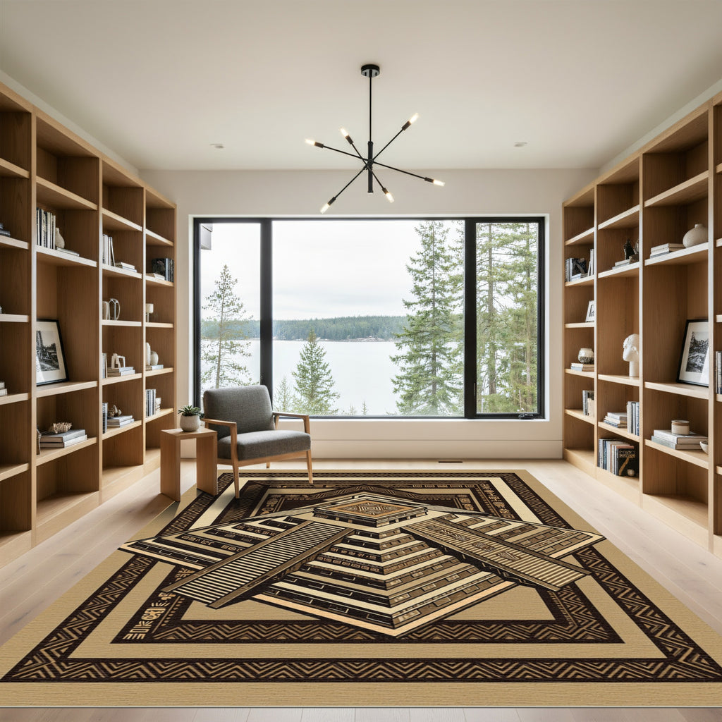 Ancient Aztec Step Pyramid Geometric Rug