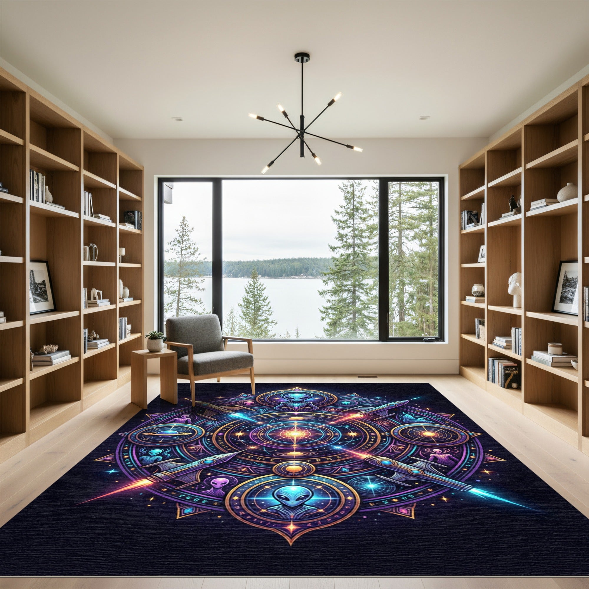 Cosmic Alien Mandalas Interstellar Rockets Rug