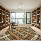 Woven Wood Toned Interlocking Grid Rug