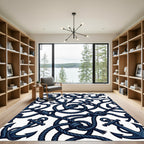 Nautical Navy Blue Anchor Rope Rug