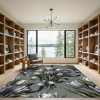 Elegant Silver Tulip Bouquet Damask Rug