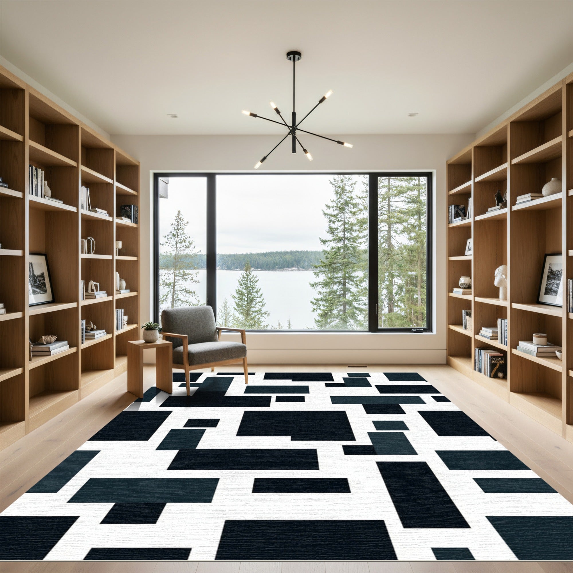 Minimalist Monochrome Geometric Block Abstract Rug