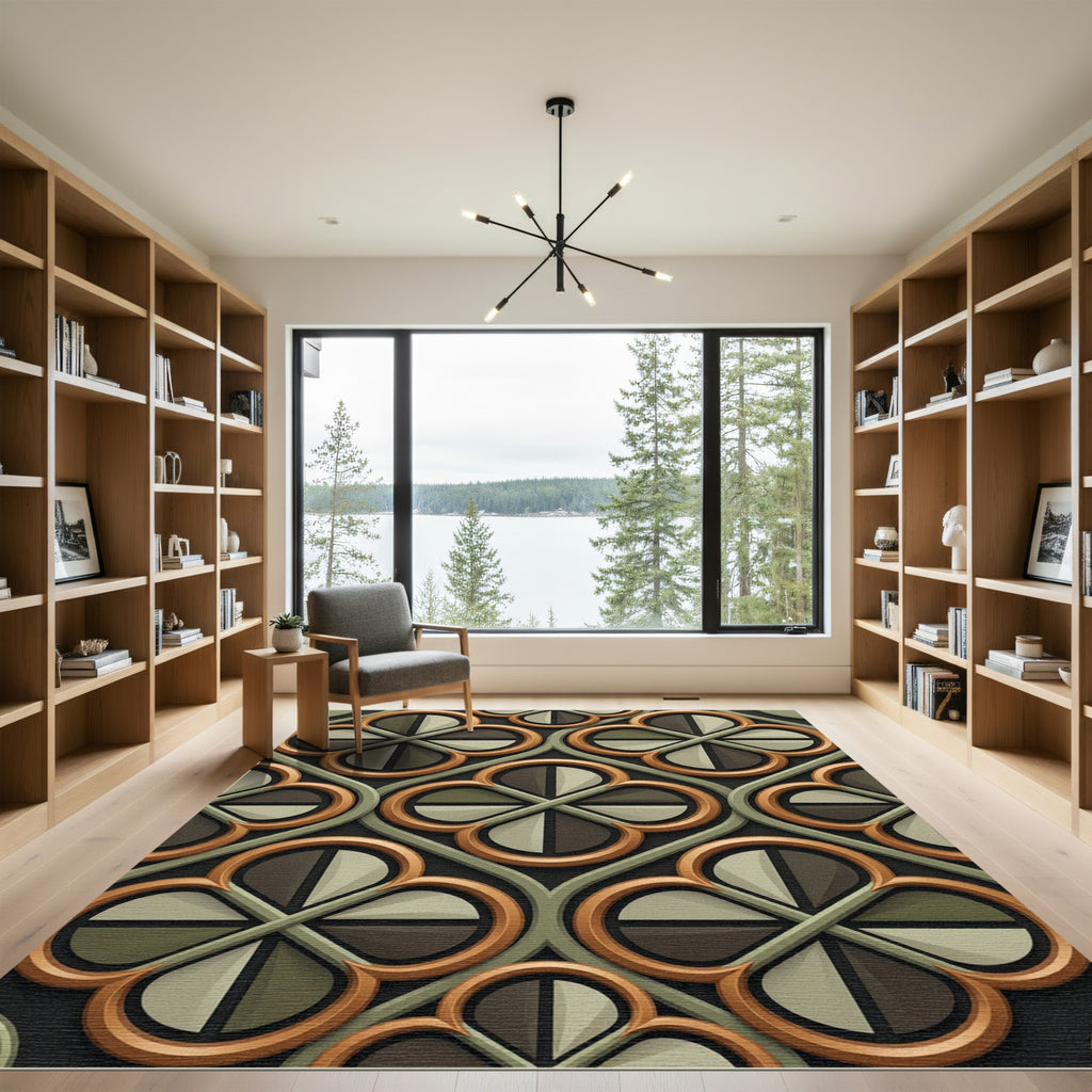 Geometric Olive and Bronze Quatrefoil Rug