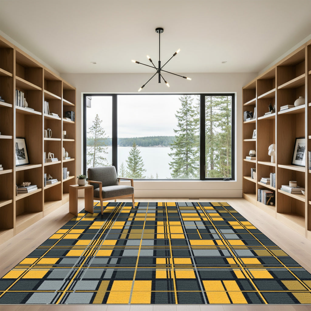 Gold Gray Yellow Plaid Checkered Rug