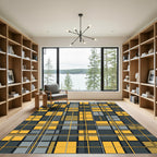 Gold Gray Yellow Plaid Checkered Rug