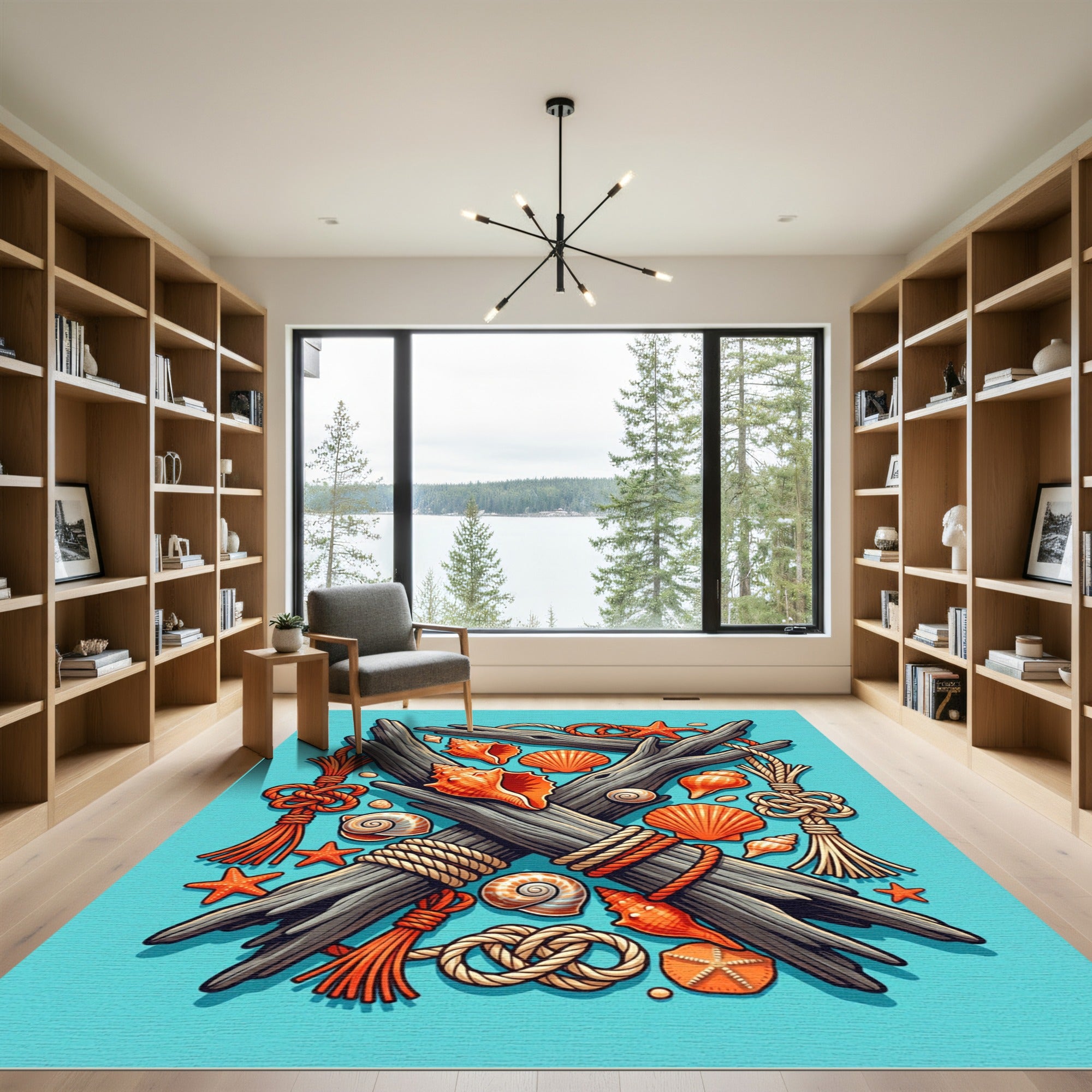 Coastal Driftwood Seashell and Rope Accent Rug