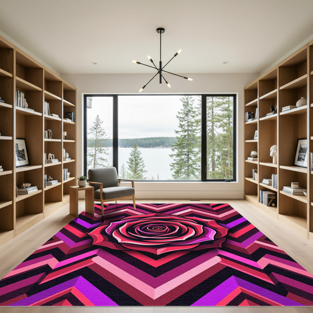 Geometric Vivid Rose Chevron Art Rug