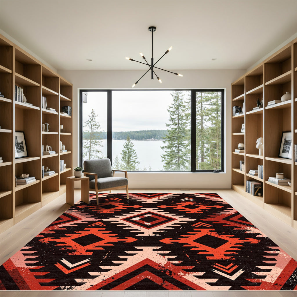 Bold Crimson Earthy Geometric Tribal Diamond Rug