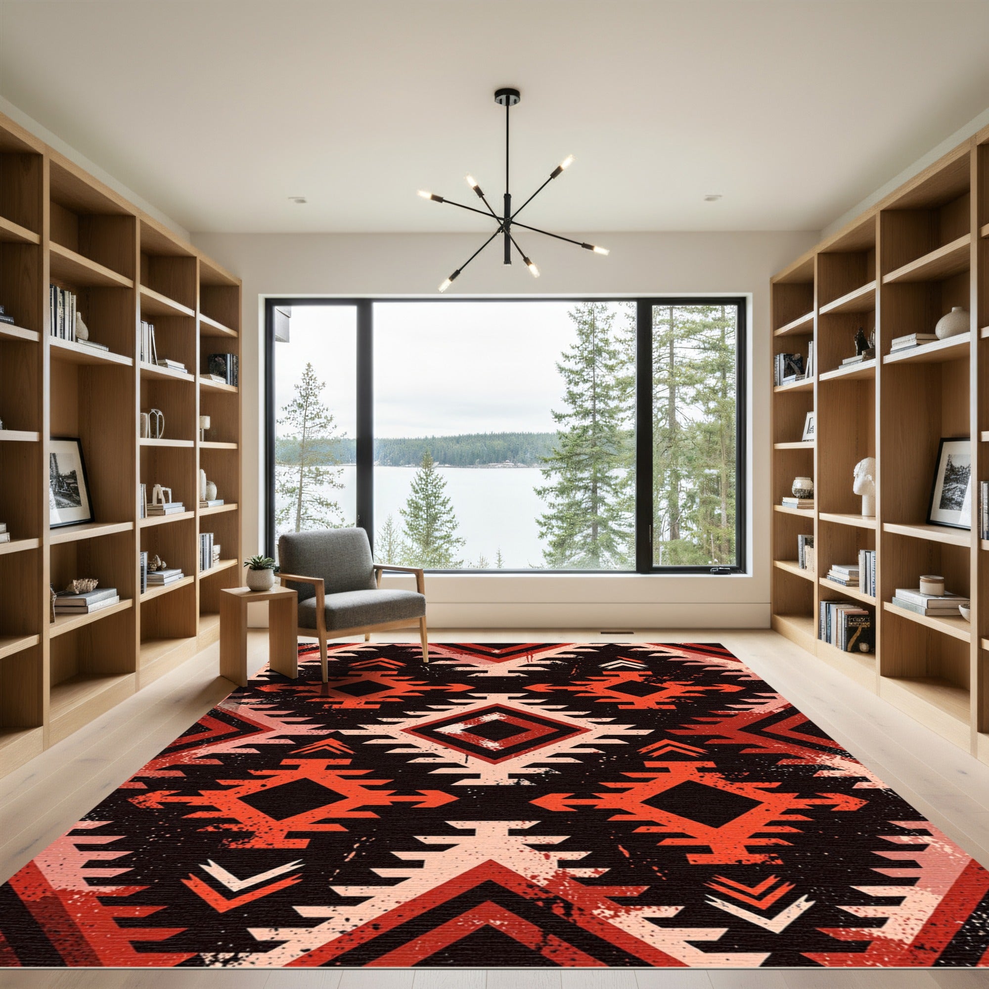 Bold Crimson Earthy Geometric Tribal Diamond Rug