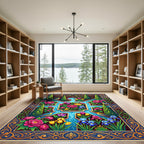Vibrant Floral Garden with Exotic Birds Rug