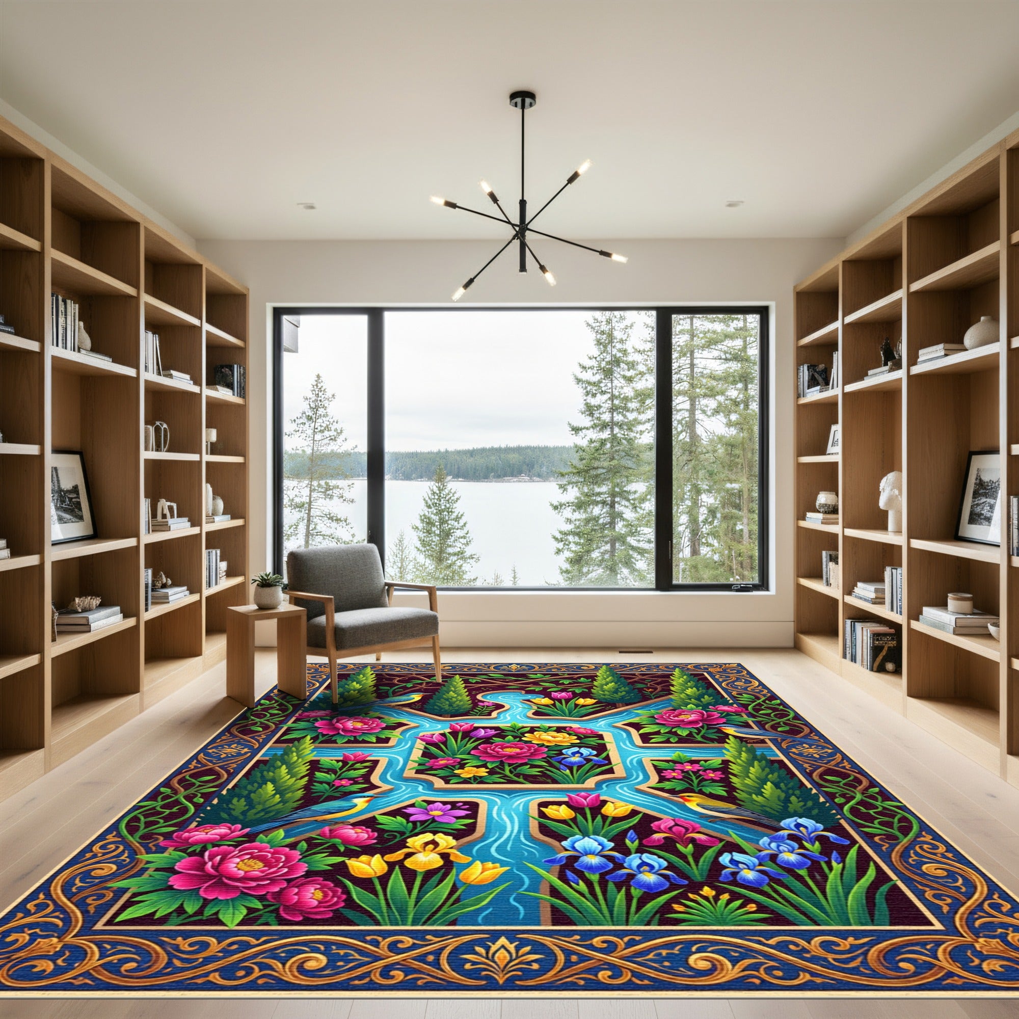 Vibrant Floral Garden with Exotic Birds Rug