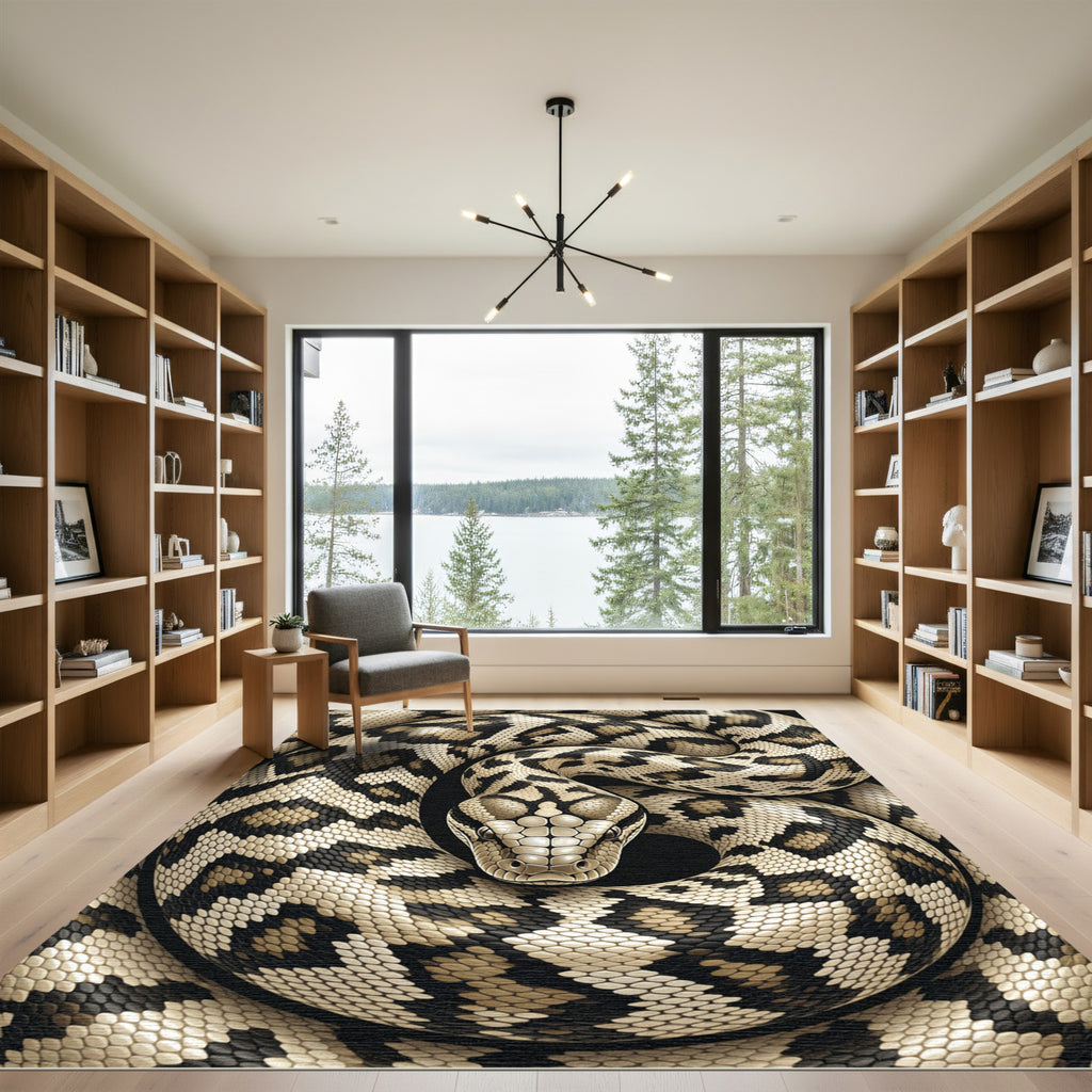 Coiled Neutral Tone Python Scale Rug