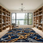 Nautical Navy Anchor Chain Rope Rug