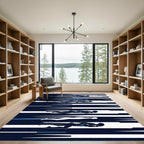 Abstract Navy Blue Swimming Figure Art Rug
