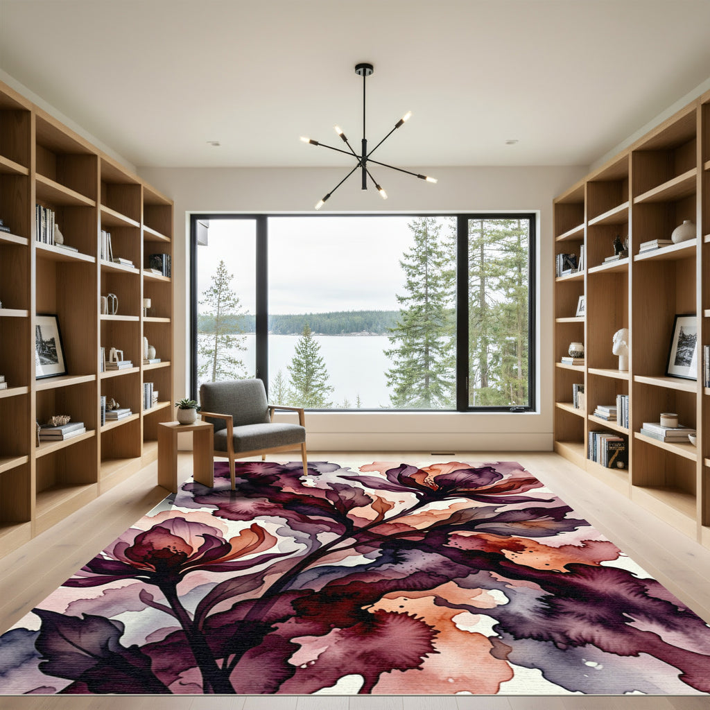 Ethereal Plum Watercolor Floral Art Rug