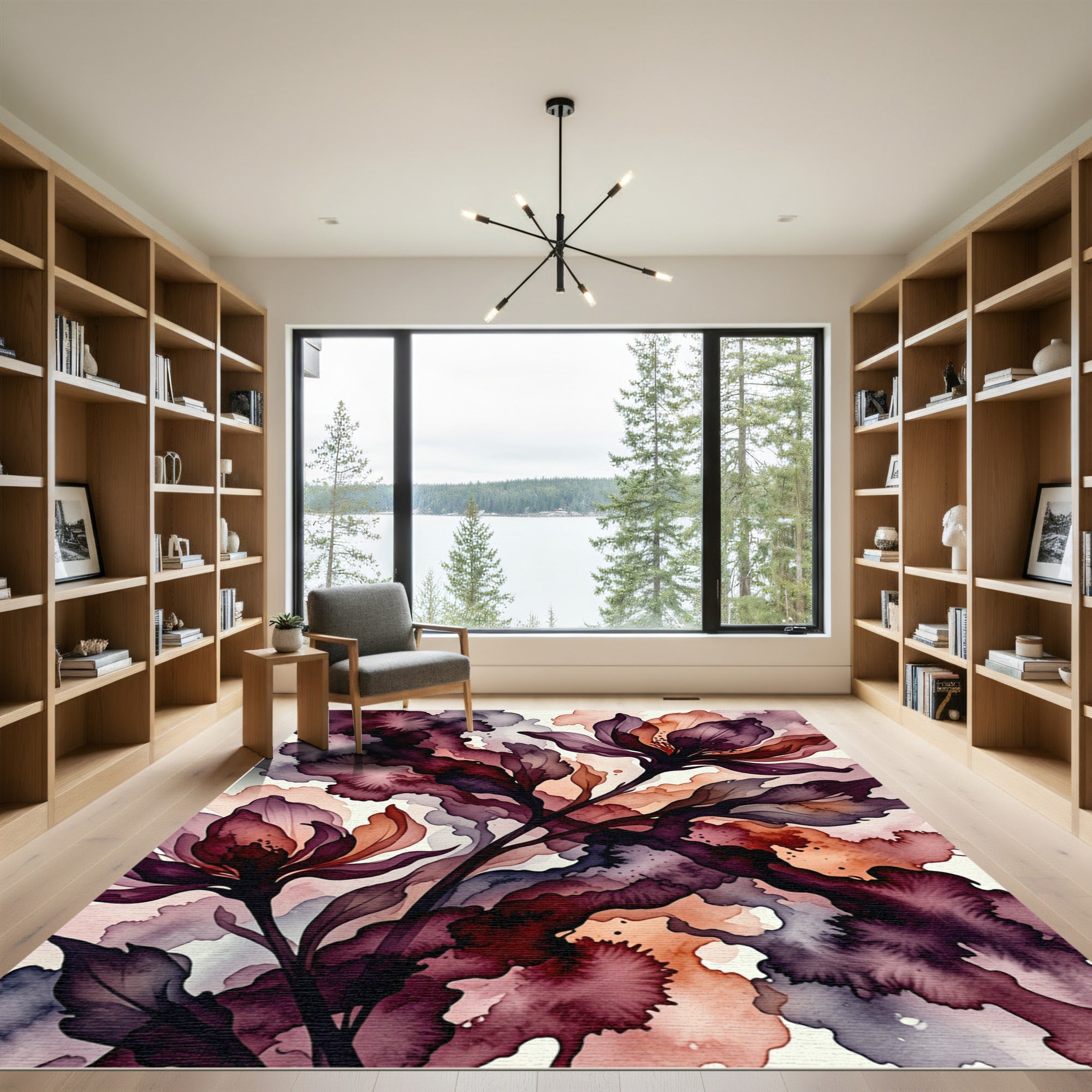 Ethereal Plum Watercolor Floral Art Rug