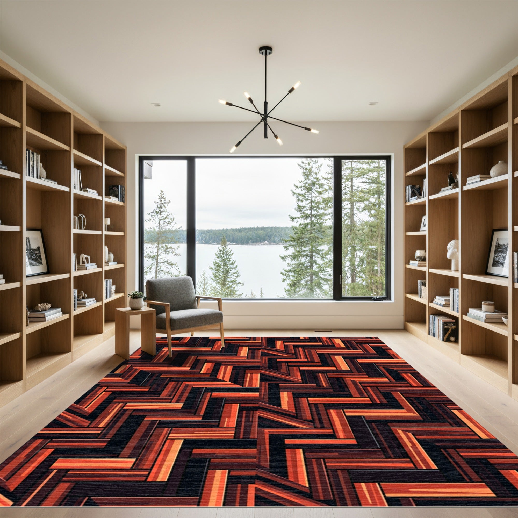 Fiery Orange Wood Grain Weave Rug
