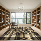 Modern Neutral Plaid Geometric X Rug