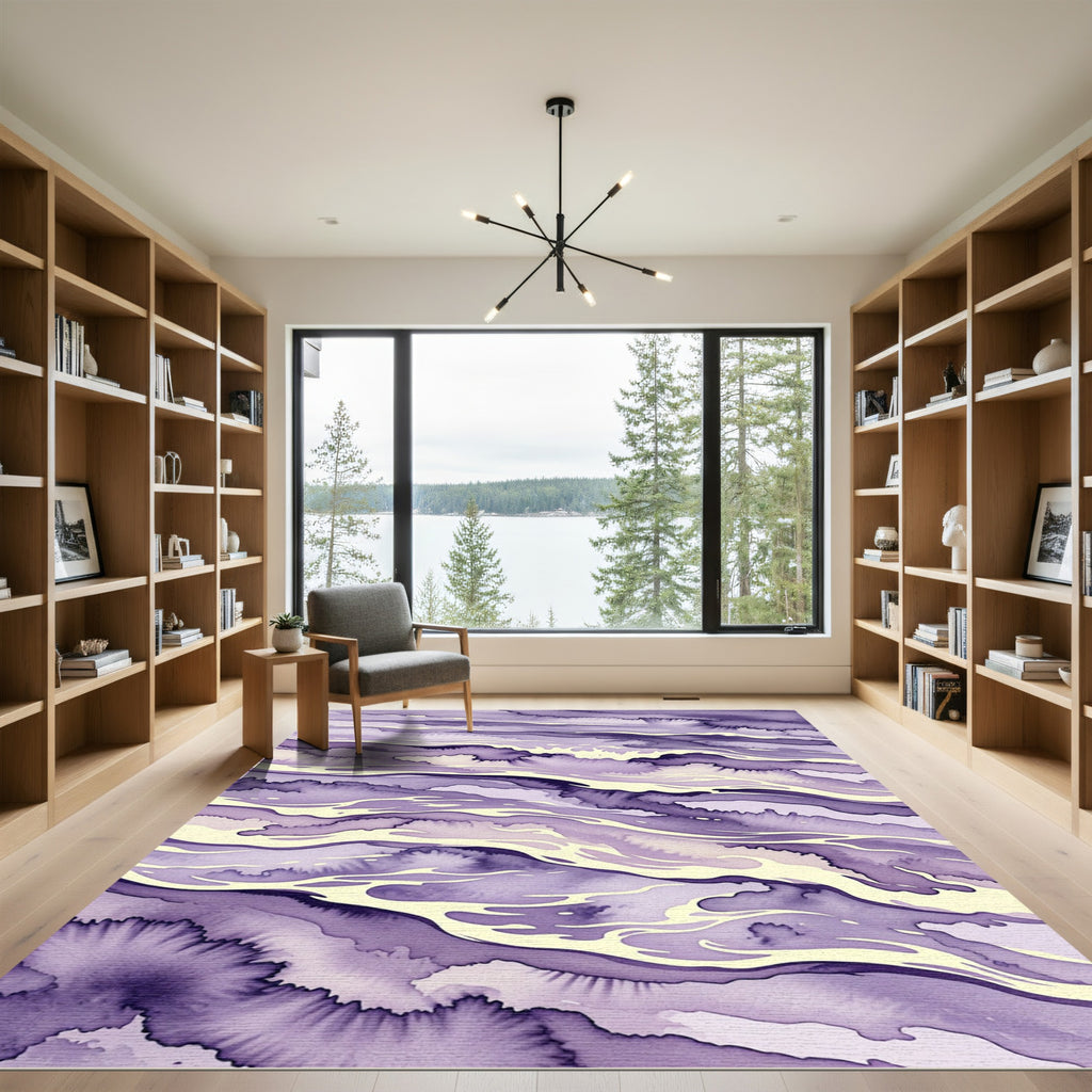 Abstract Watercolor Purple Rippled Flow Rug