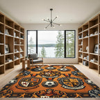 Vintage Orange Soccer Crest Medallion Rug