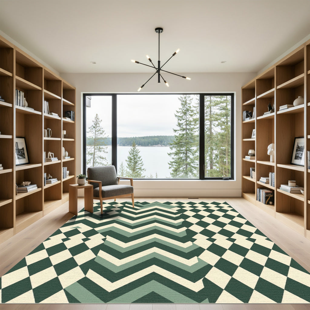 Geometric Olive Diamond Chevron Mosaic Rug