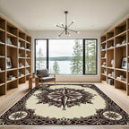 Crimson Compass Rose Ornate Frame Rug