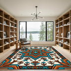 Geometric Star Turquoise and Terracotta Rug