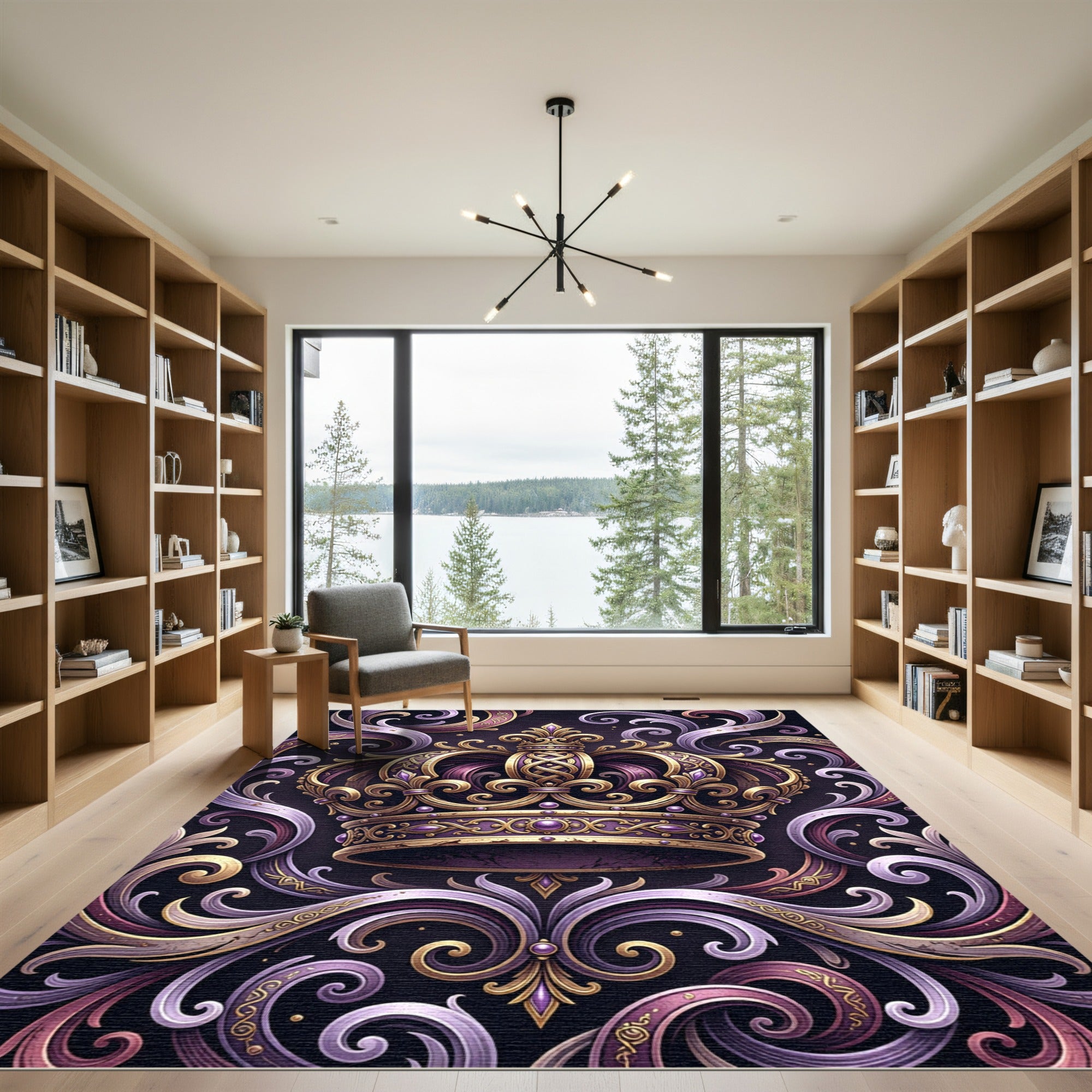 Royal Purple Gold Ornate Crown Rug
