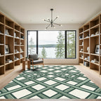Sage Green Layered Lattice Grid Rug