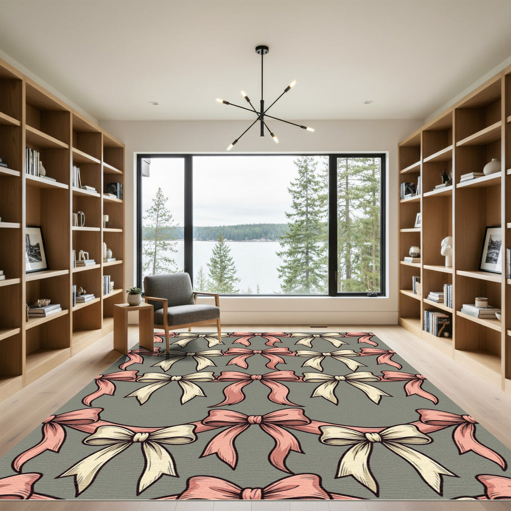 Soft Pink Bow Ribbon Drapery Rug