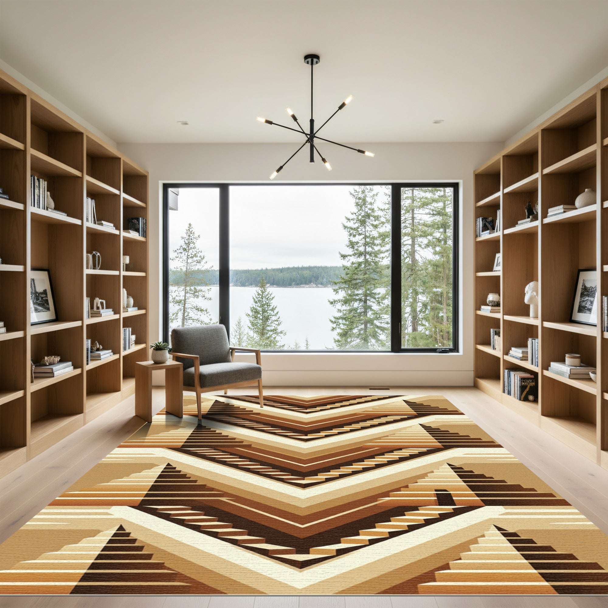 Brown Geometric Pyramid Staircase Rug