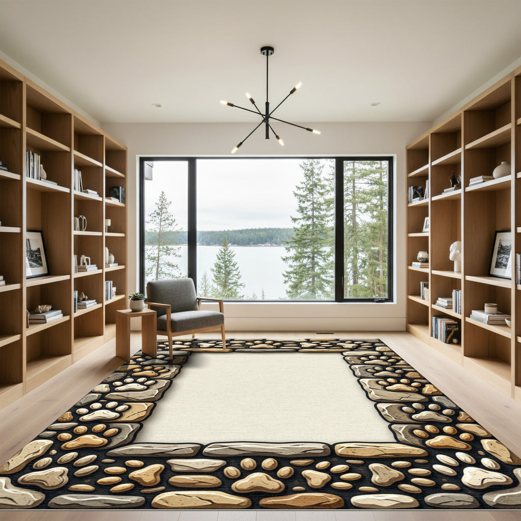 Neutral Stone Frame with Paw Prints Rug