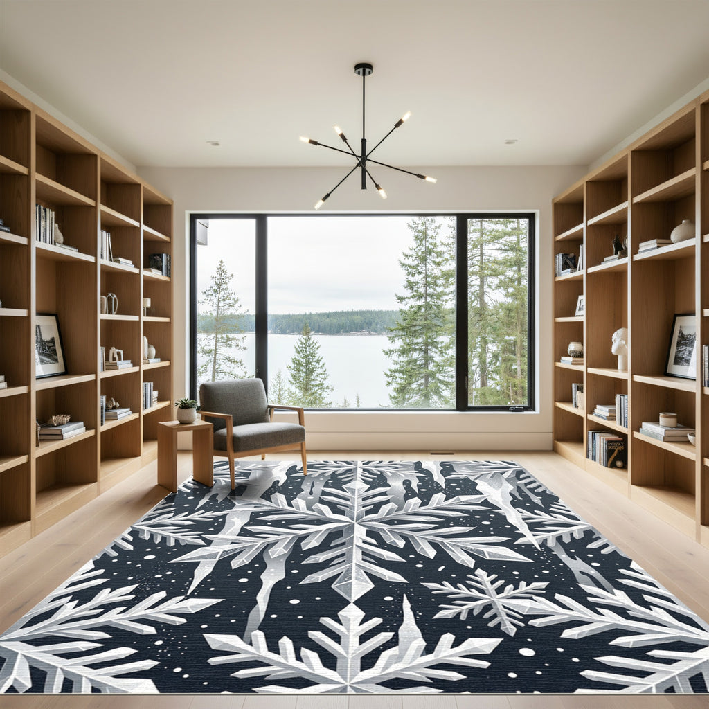 Elegant White Icicle Winter Snowflake Rug