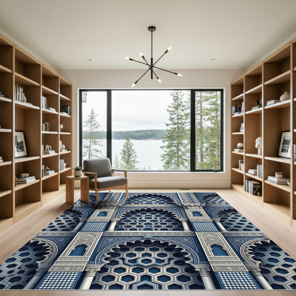 Royal Blue Geometric Archway Court Rug